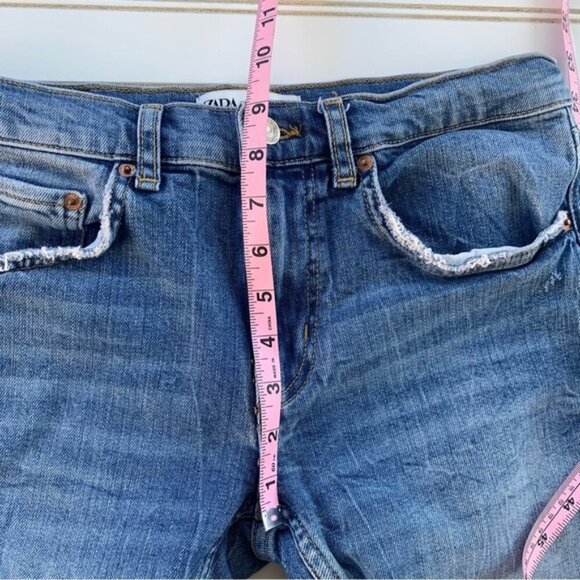 Zara The Slim Boyfriend Style Blue Denim Distressed Jeans Size 4 - Picture 7 of 8